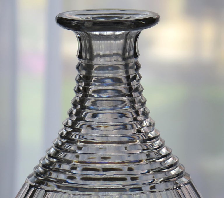 Pair Irish Cut Glass Crystal Decanters Mushroom Stoppers, Regency