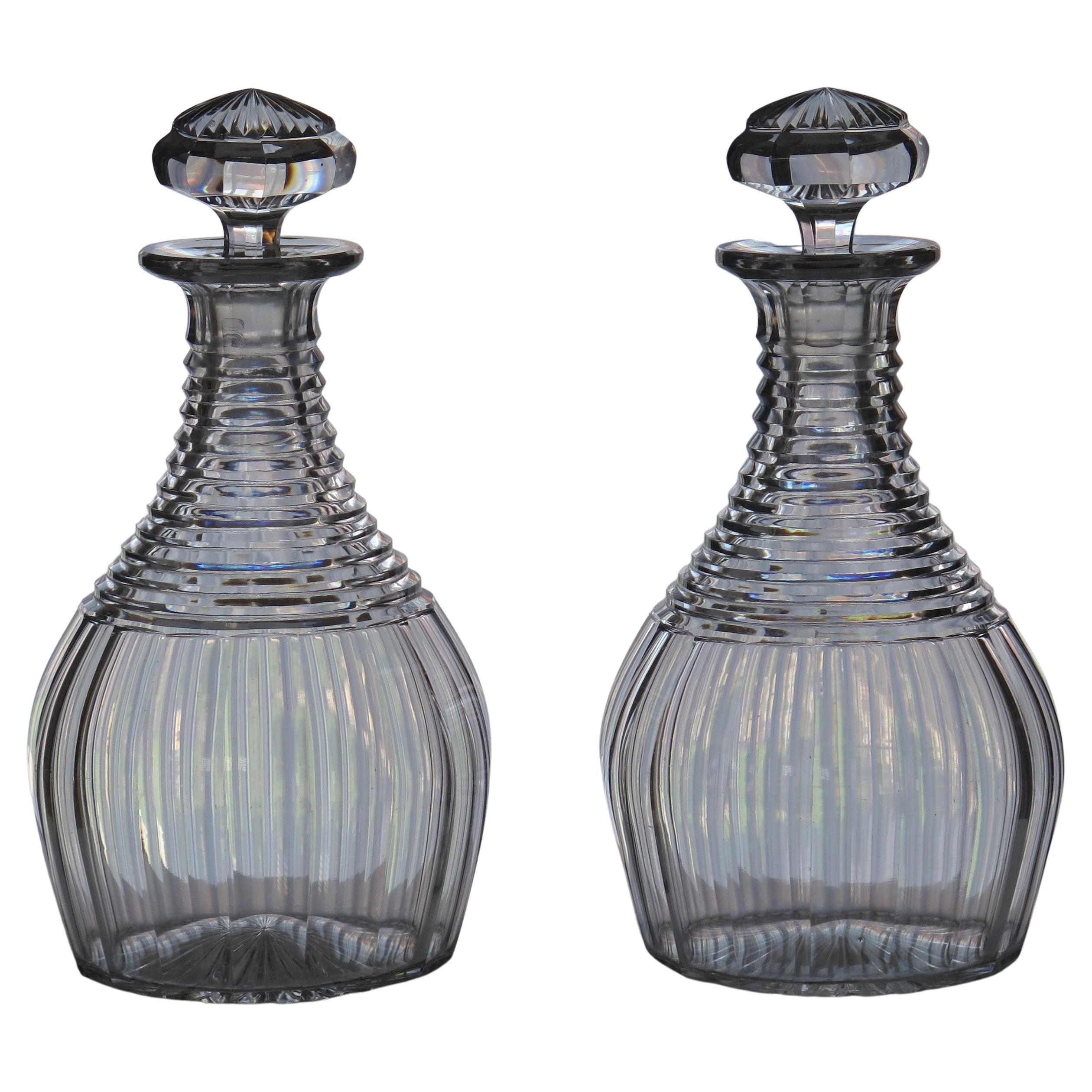 Georgian PAIR of Cut Glass Crystal Decanters Mushroom Stoppers, Irish Ca 1815 For Sale