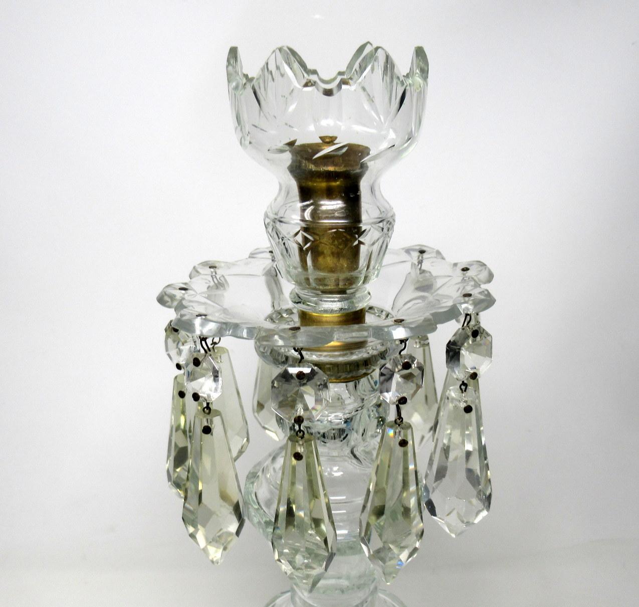 Pair of Irish Old Waterford Glass Cut Lead Crystal Candlesticks Lusters In Good Condition In Dublin, Ireland