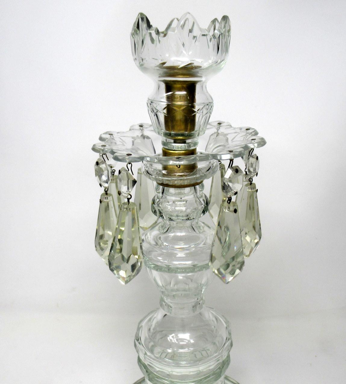 Pair of Irish Old Waterford Glass Cut Lead Crystal Candlesticks Lusters 1