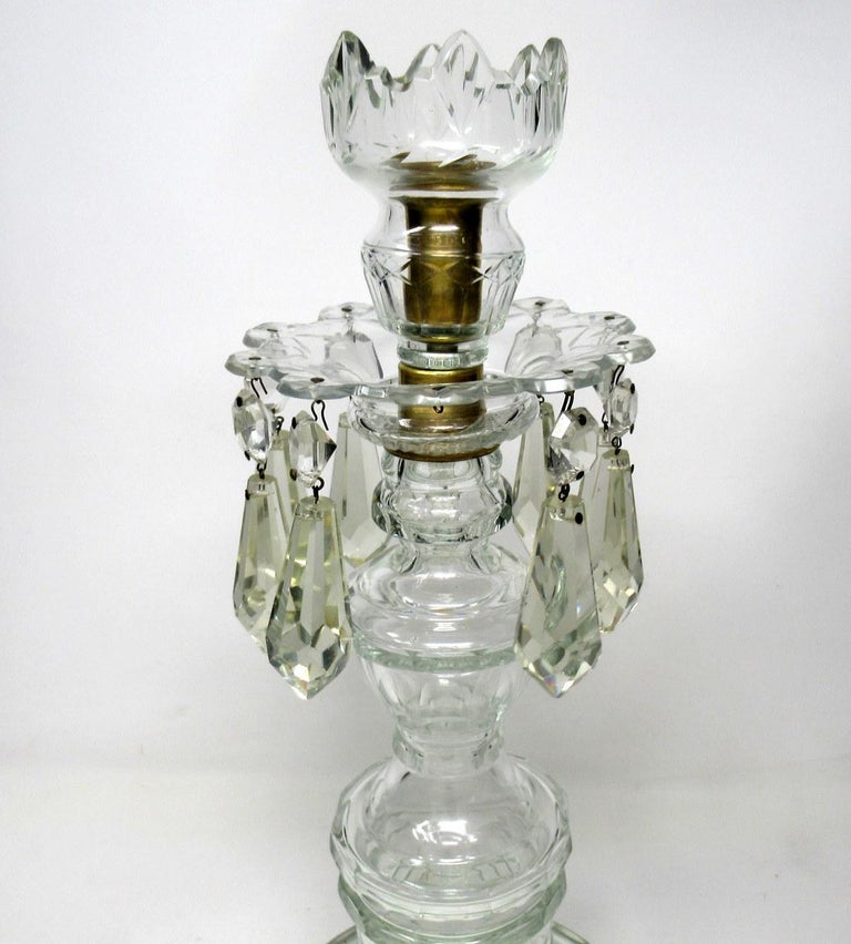 Pair of Irish Old Waterford Glass Cut Lead Crystal Candlesticks Lusters