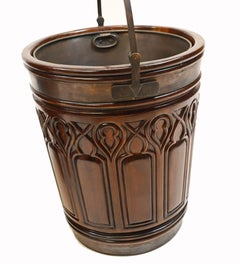 Pair Irish Peat Buckets Gothic Mahogany Planters