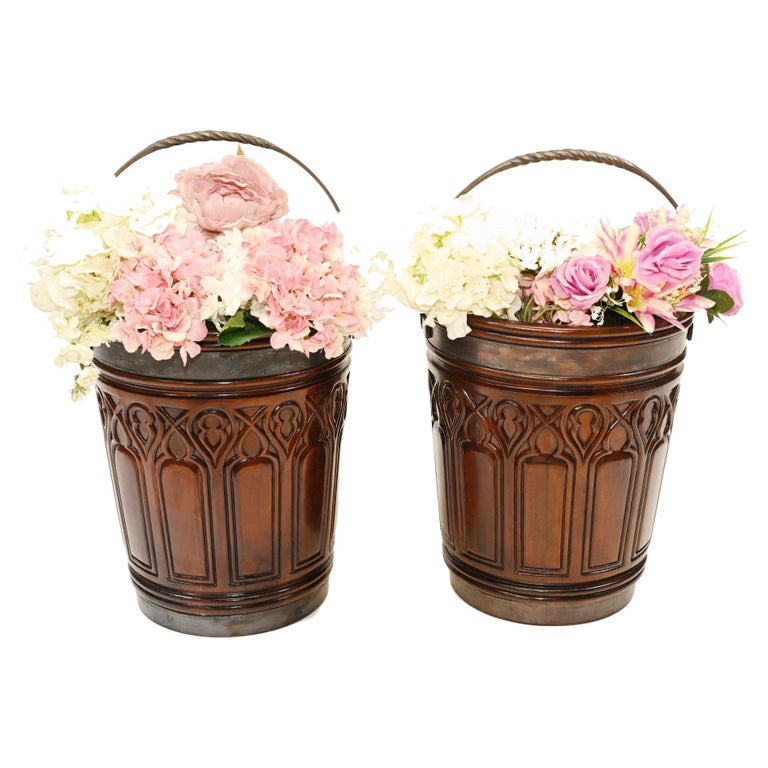 Pair Irish Peat Buckets Gothic Mahogany Planters For Sale at 1stDibs