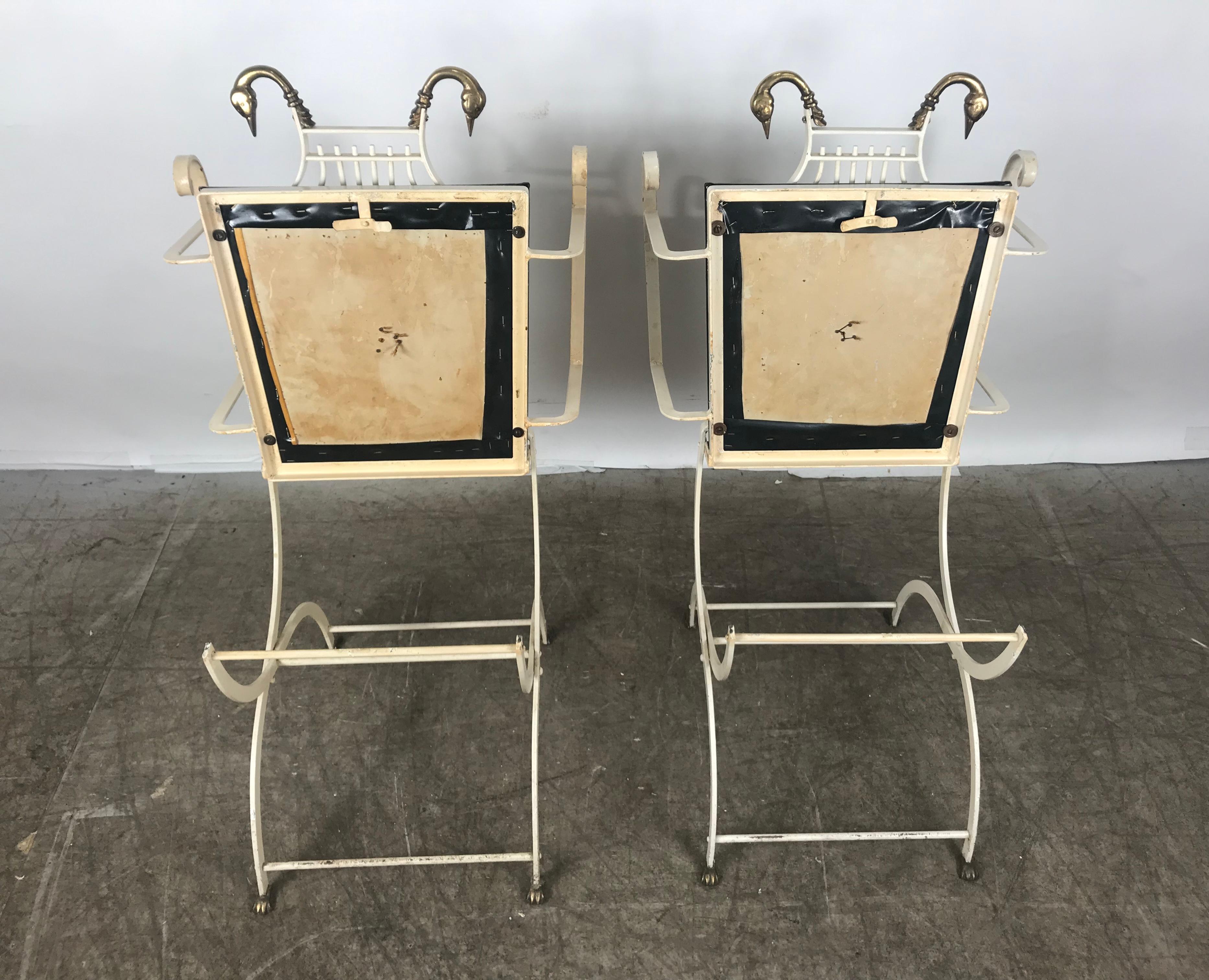Pair of Iron and Brass Italian Lyre Back Armchairs with Swans, Grosfeld House For Sale 2