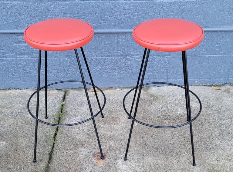 Pair Iron Bar Stools, Circa 1960's For Sale at 1stDibs