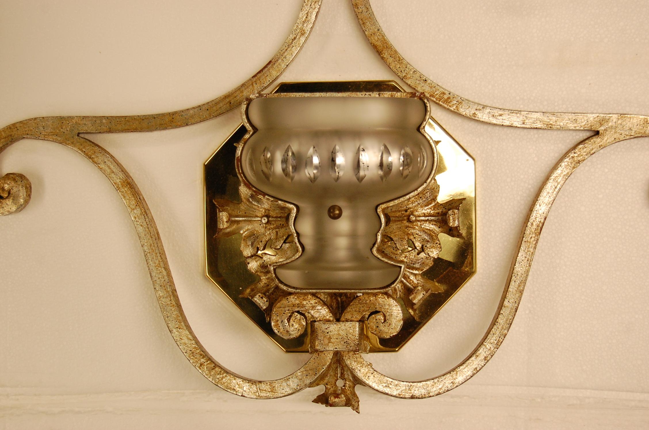 Pair Iron & Crystal Silver Leaf Wall Sconces by Banci Firenze, Italy circa 1950 For Sale 3