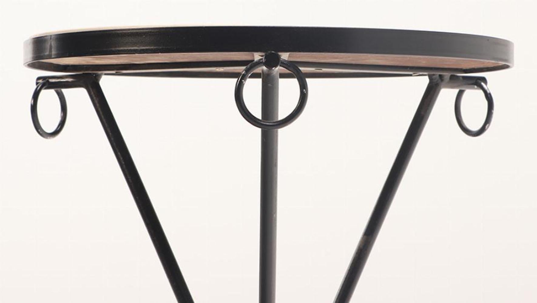 A Pair of Iron Drinks Tables With Parchment Covered Tops. In Good Condition For Sale In Philadelphia, PA