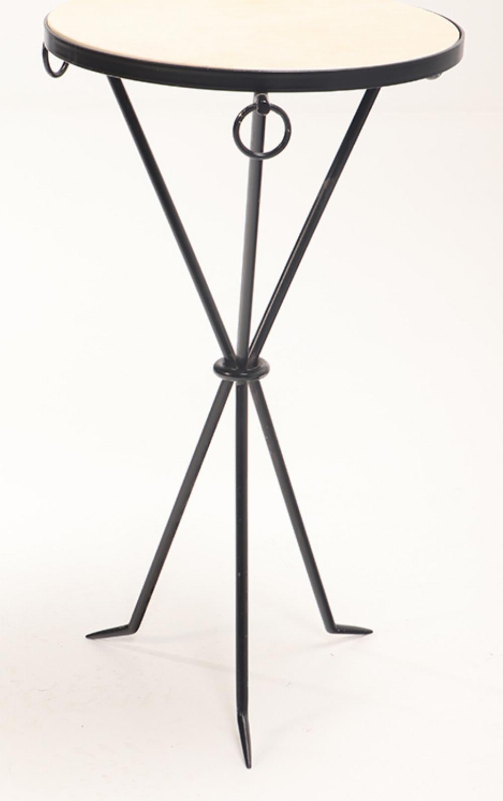 Contemporary A Pair of Iron Drinks Tables With Parchment Covered Tops. For Sale