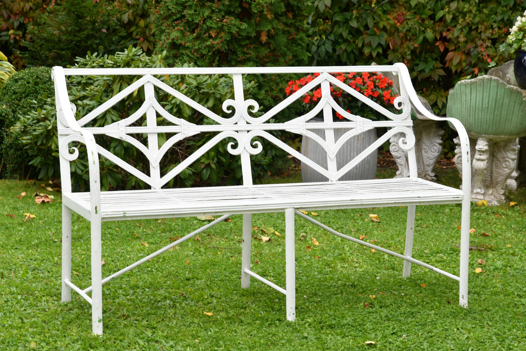 Garden bench shabby chic iron metal bank white stool metal 
