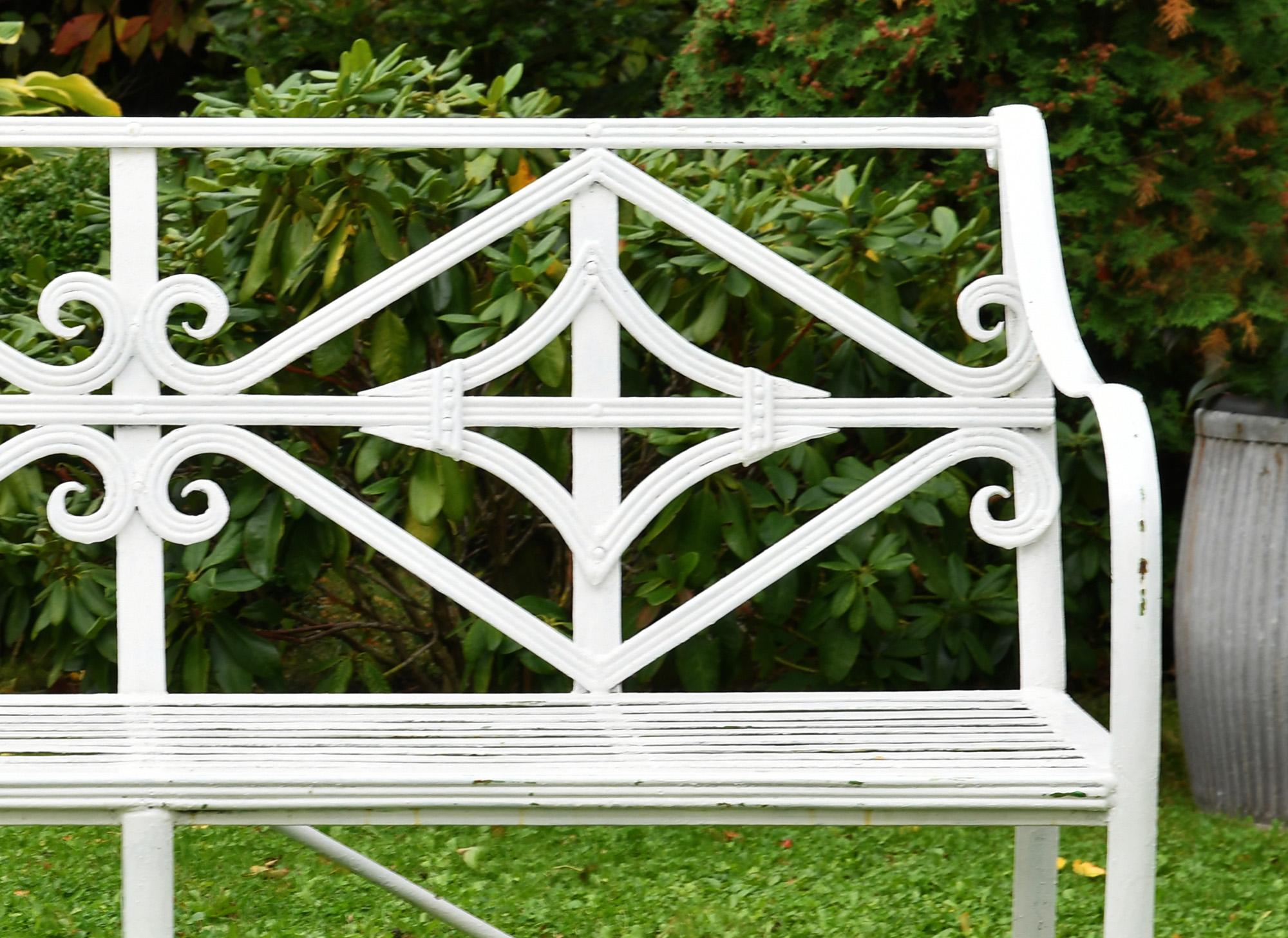 Regency Pair of Iron Garden Benches England, 19th Century European White For Sale