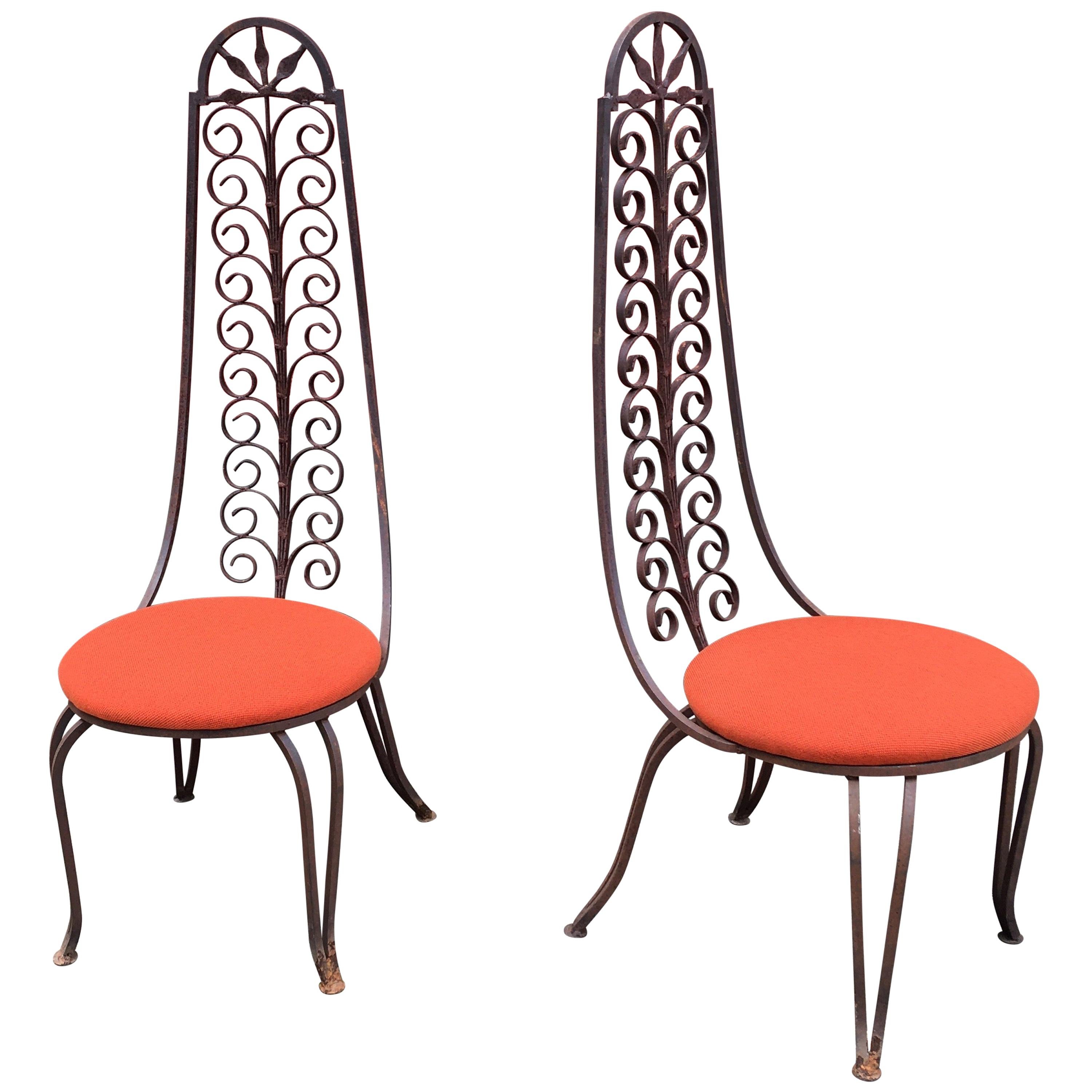 Pair of Iron High Back Chairs in the Style of Salterini