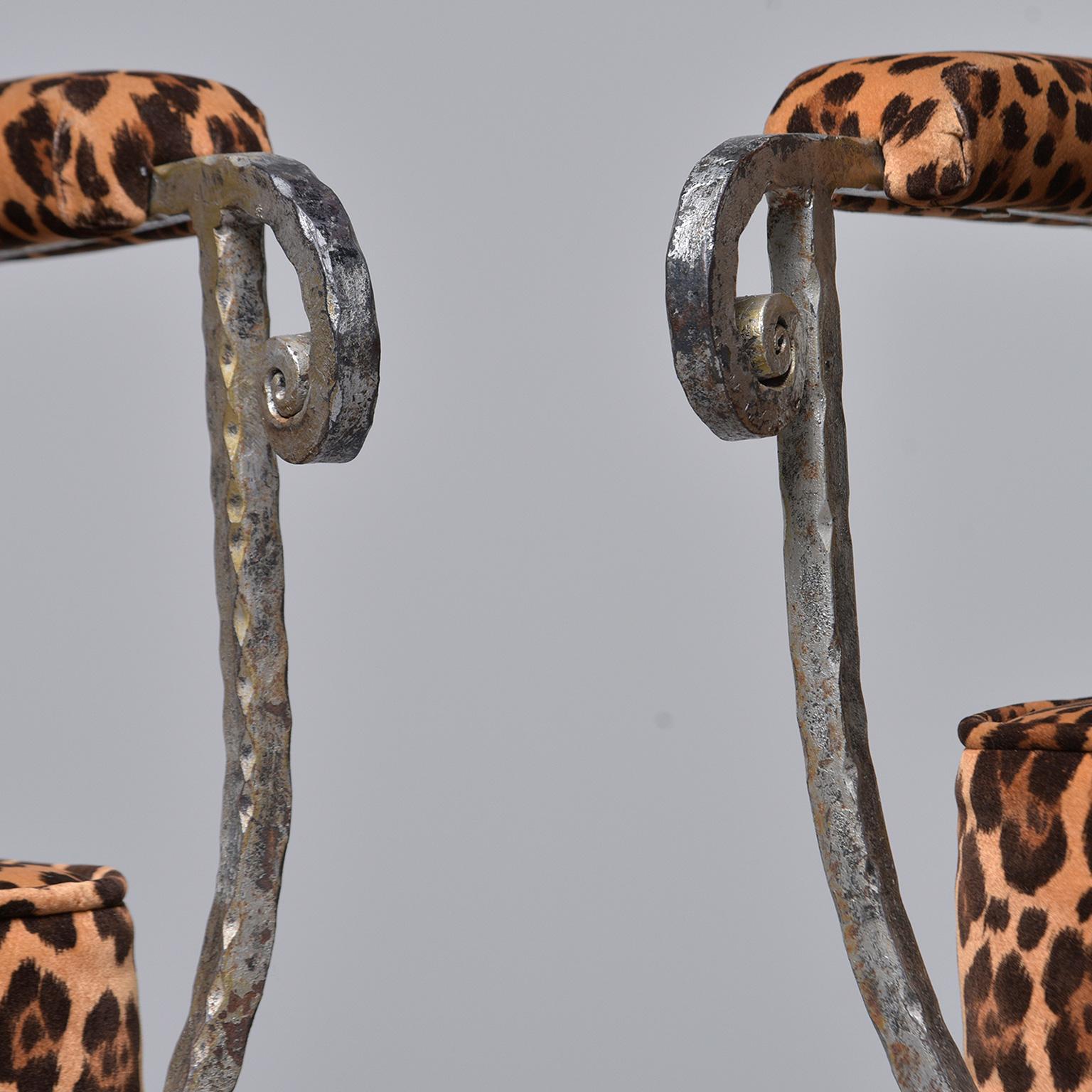Pair Iron Savonarola Chairs with Leopard Print Upholstery 7