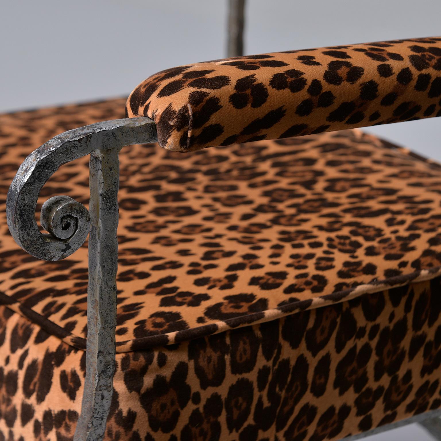 Pair Iron Savonarola Chairs with Leopard Print Upholstery 10