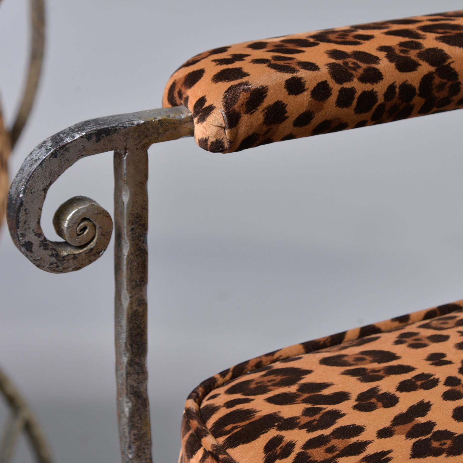 Pair Iron Savonarola Chairs with Leopard Print Upholstery 3