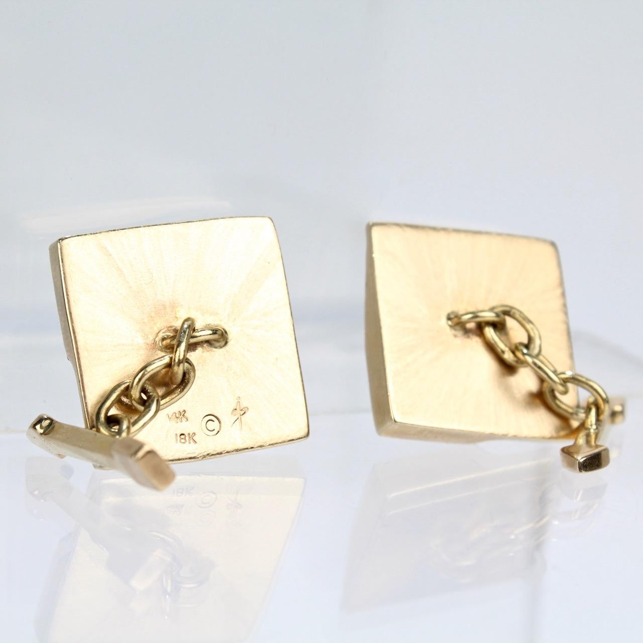 Pair of Isabelle Posillico Geometric Onyx and Gold 1980s Memphis Style Cufflinks 5