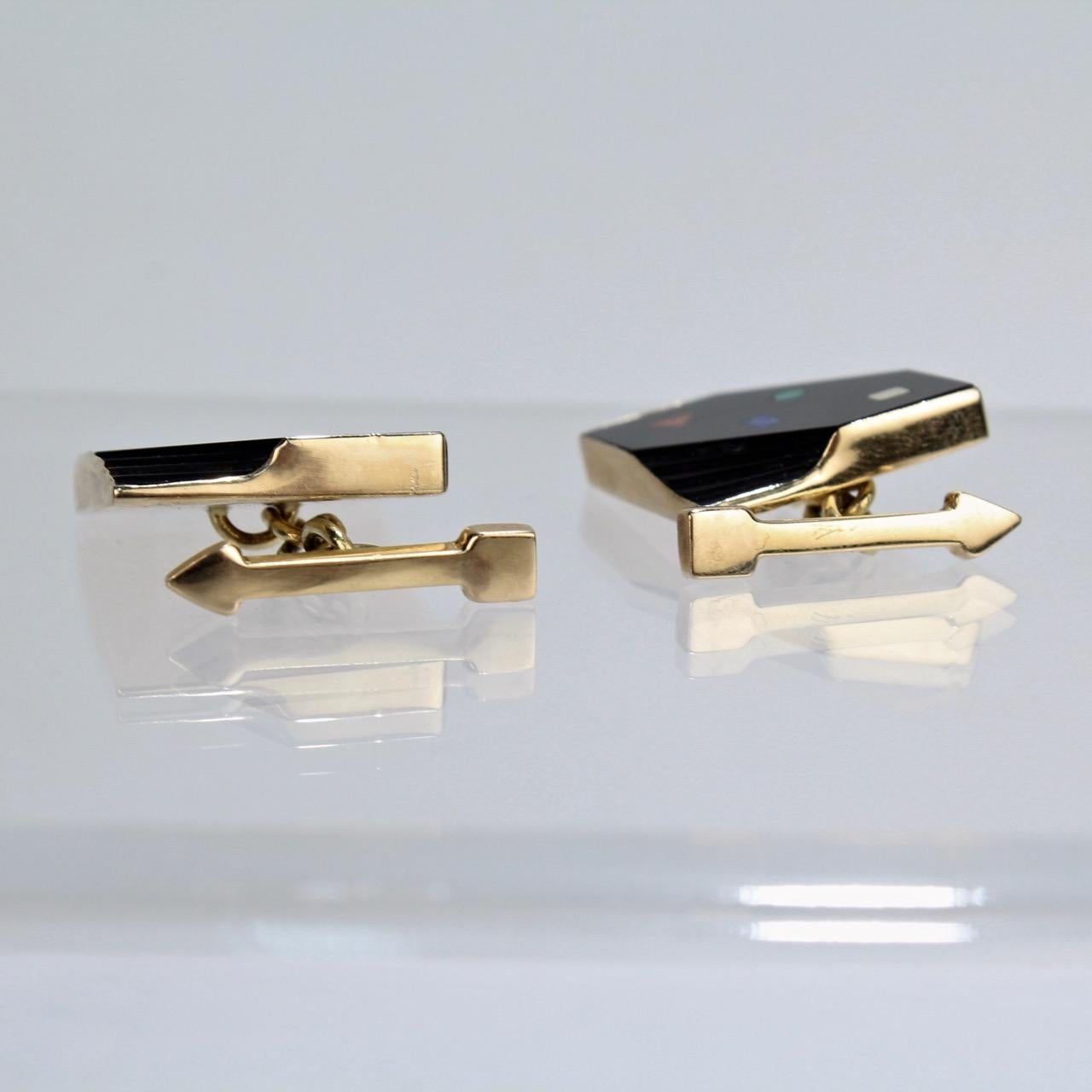 Pair of Isabelle Posillico Geometric Onyx and Gold 1980s Memphis Style Cufflinks 2