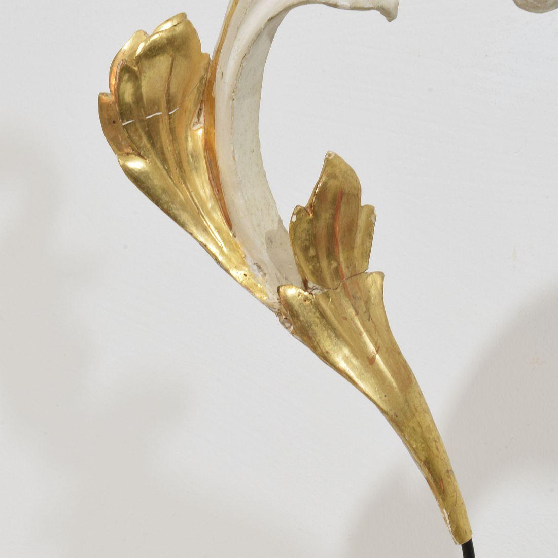 Paire d'ornements en bois doré sculpté à la main et à feuilles d'Acanthus, Italie 18/19e siècle en vente 4