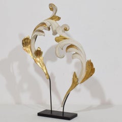 Pair Italian 18/19th Century Hand Carved Giltwood Acanthus Leaf Curl Ornaments