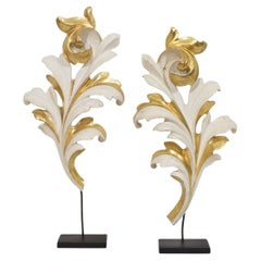 Pair Italian 18/19th Century Hand Carved Giltwood Acanthus Leaf Curl Ornaments