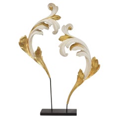 Pair Italian 18/19th Century Hand Carved Giltwood Acanthus Leaf Curl Ornaments