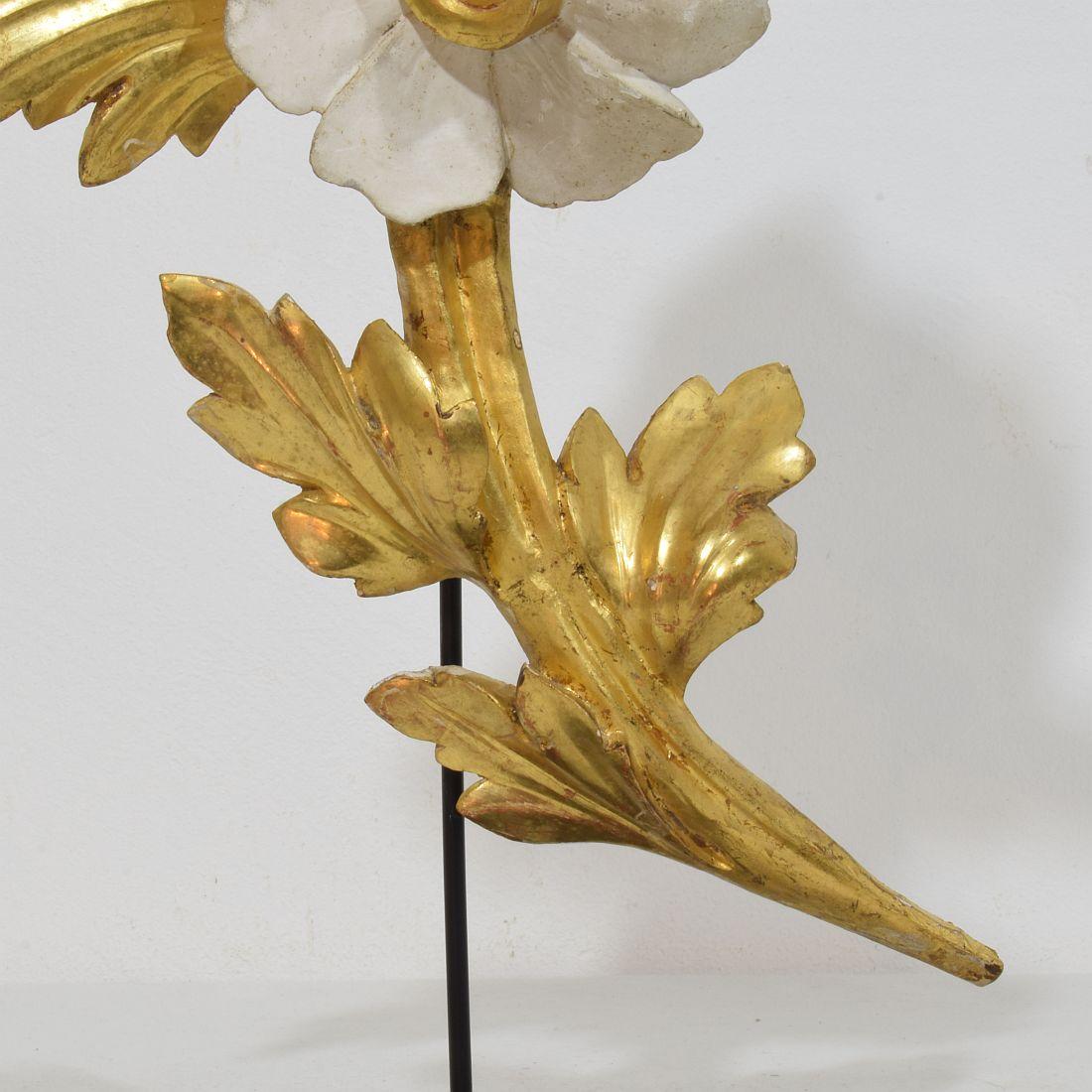 Pair Italian 18/19th Century Hand Carved Giltwood Floral Ornaments For Sale 6