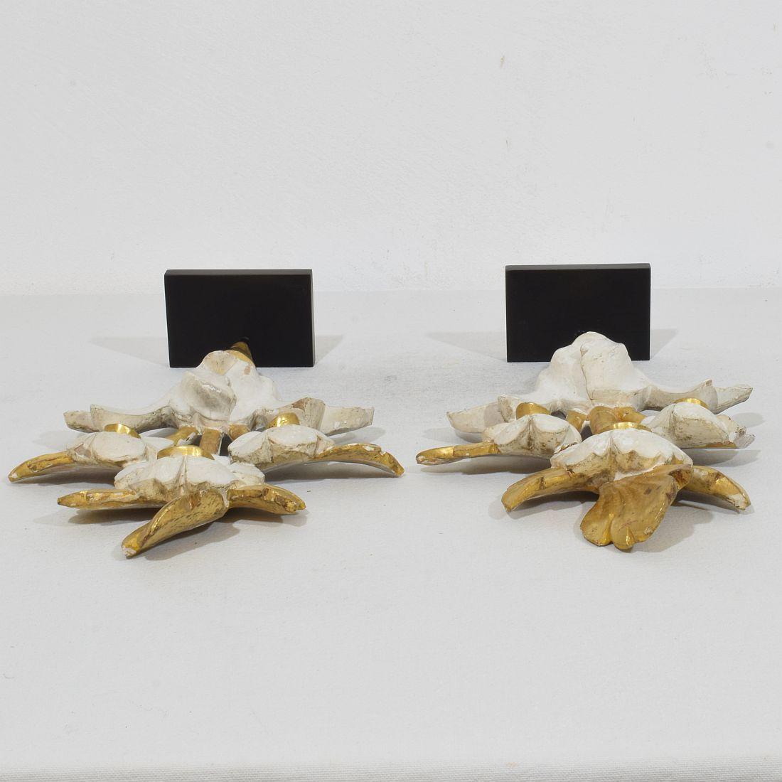Pair Italian 18/19th Century Hand Carved Giltwood Floral Ornaments For Sale 13