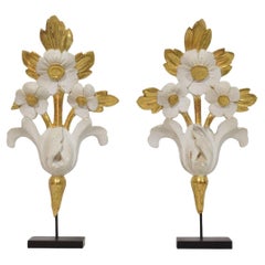 Pair Italian 18/19th Century Hand Carved Giltwood Floral Ornaments