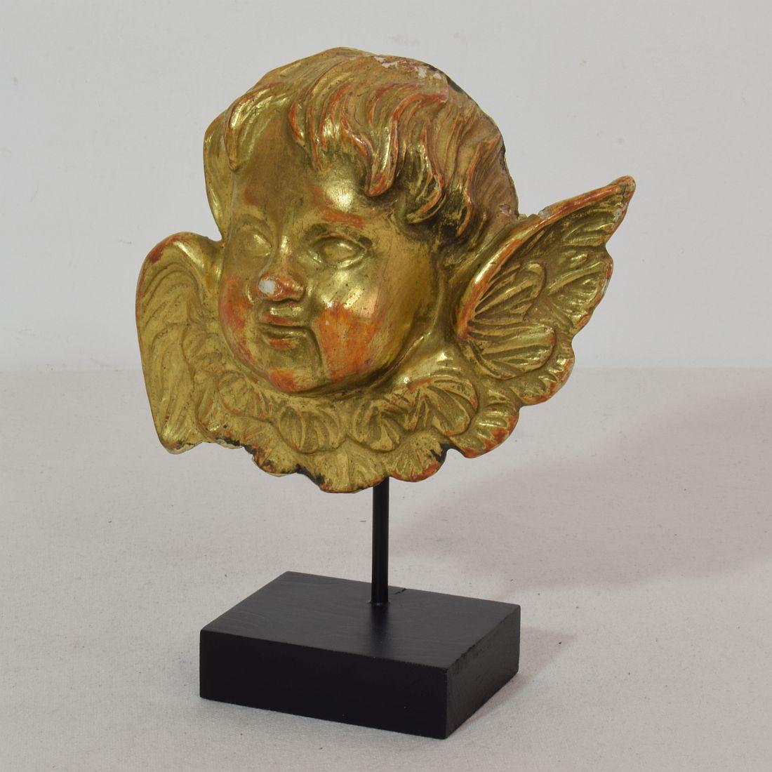 Pair Italian 18th Century Carved Giltwood Baroque Winged Angel Heads 1