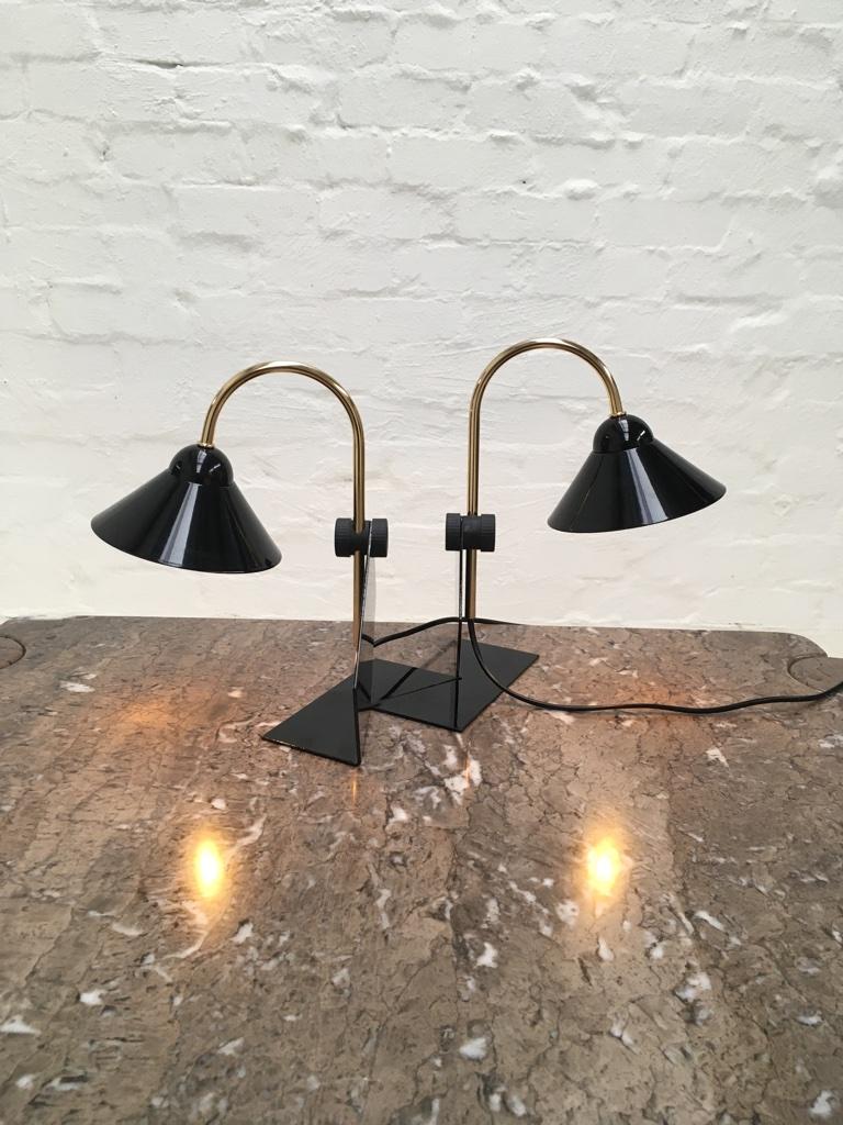 Pair of Italian 1990s Memphis Style Black Metal Bedside Wall or Desk Lamps 5