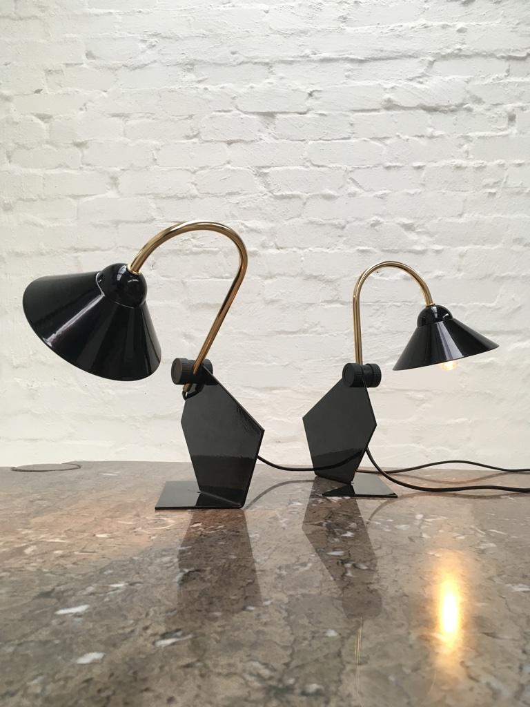 Pair of Italian 1990s Memphis Style Black Metal Bedside Wall or Desk Lamps 6