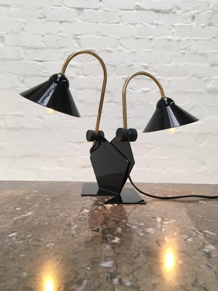 Pair of Italian 1990s Memphis Style Black Metal Bedside Wall or Desk Lamps 7