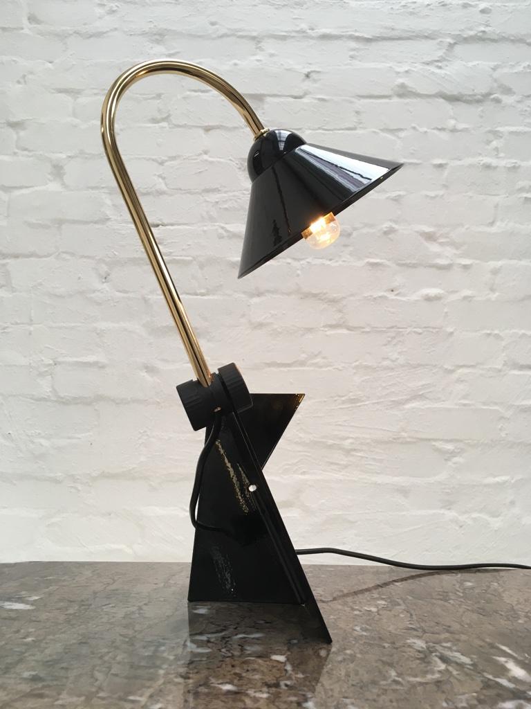 Post-Modern Pair of Italian 1990s Memphis Style Black Metal Bedside Wall or Desk Lamps