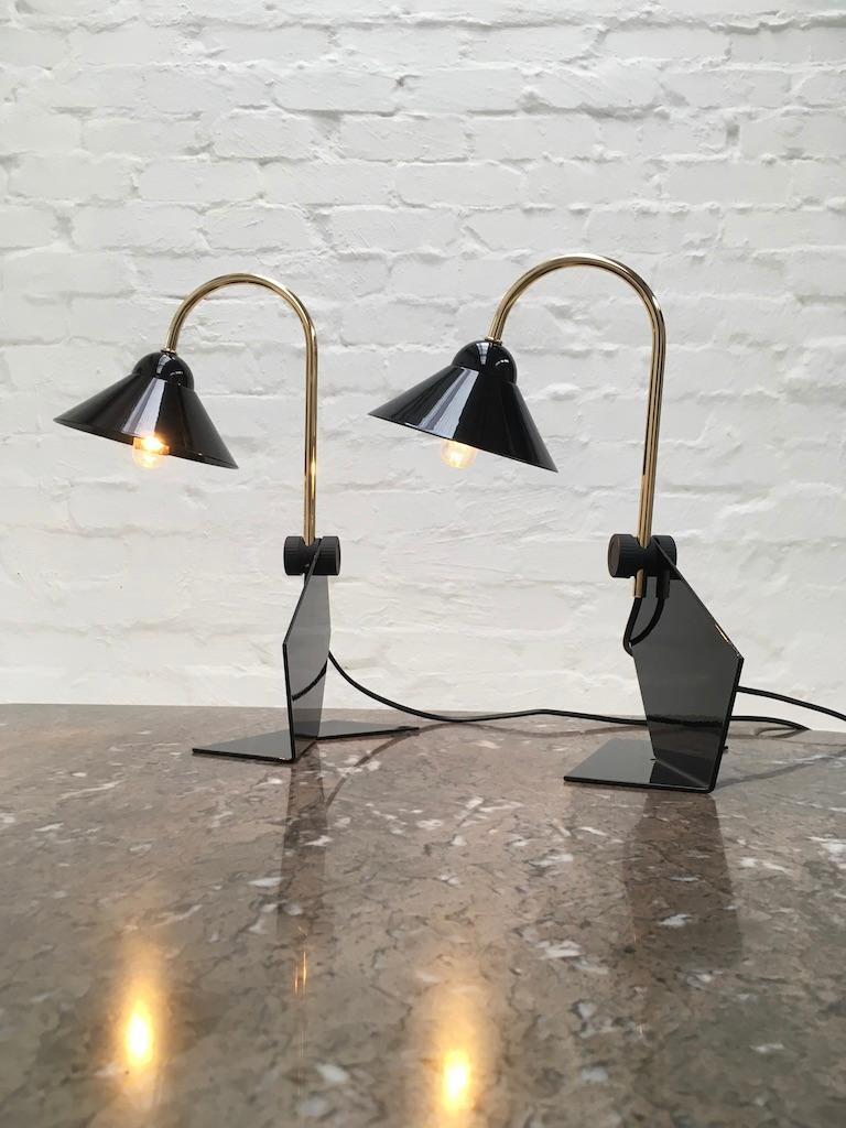 Pair of Italian 1990s Memphis Style Black Metal Bedside Wall or Desk Lamps In Excellent Condition In Melbourne, AU