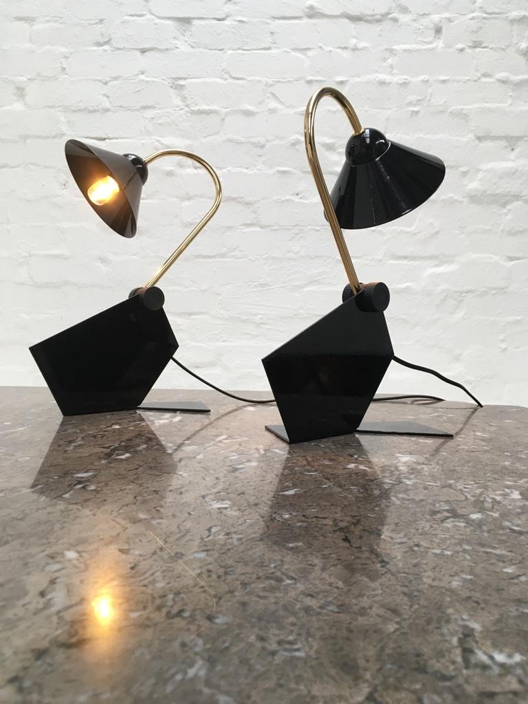 Pair of Italian 1990s Memphis Style Black Metal Bedside Wall or Desk Lamps 2