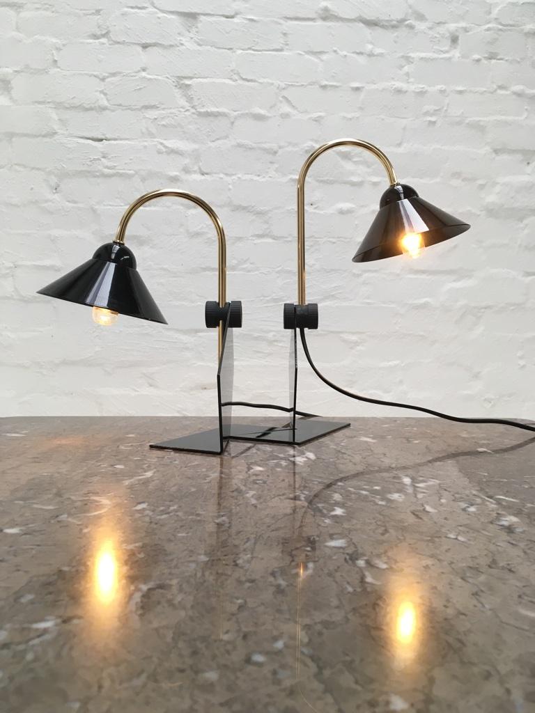 Pair of Italian 1990s Memphis Style Black Metal Bedside Wall or Desk Lamps 3