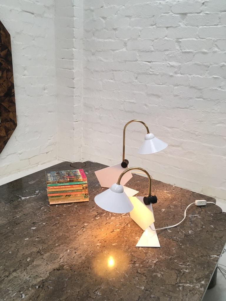 Pair of Italian 1990s Memphis Style Small White Metal Bedside Wall or Desk Lamps 4