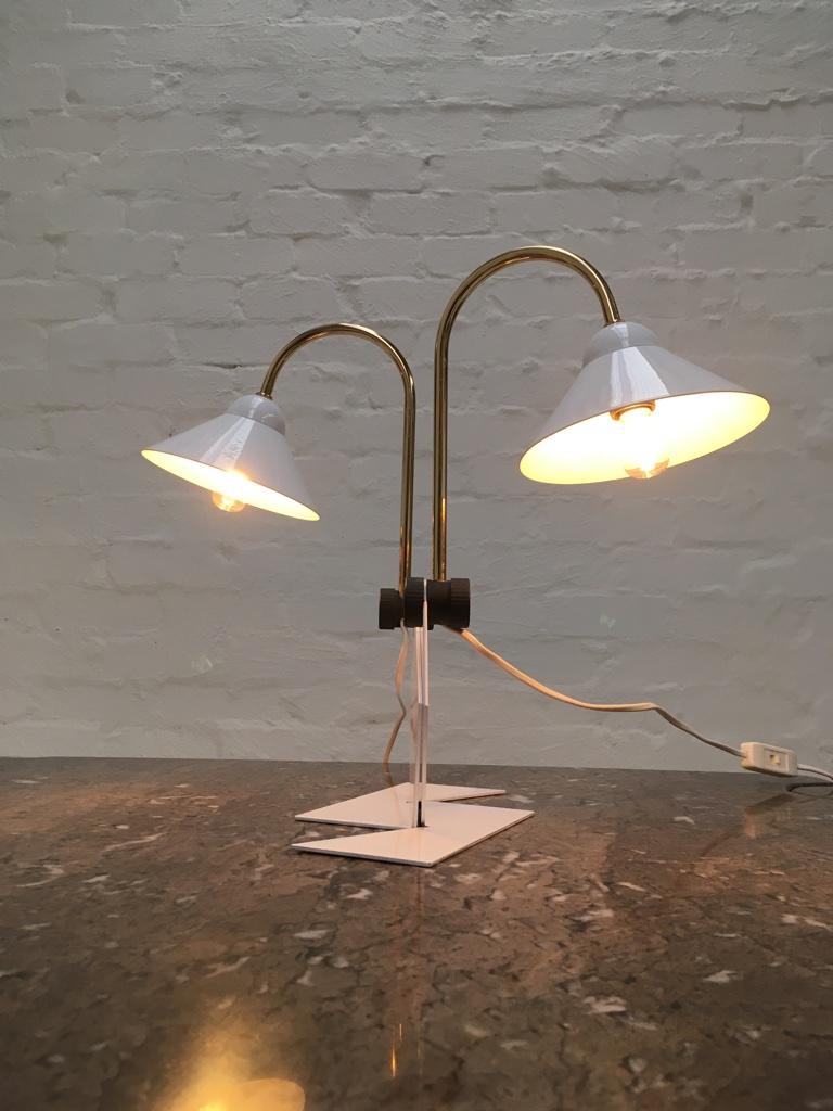 Molded Pair of Italian 1990s Memphis Style Small White Metal Bedside Wall or Desk Lamps