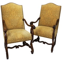 Pair of 19th Century Baroque Revival Style Carved Walnut Throne Armchairs
