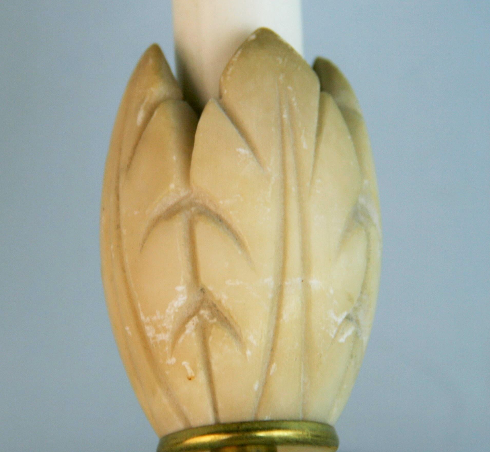 Pair Italian Alabaster and Brass Flower Wall Sconces Circa 1940's For Sale 2