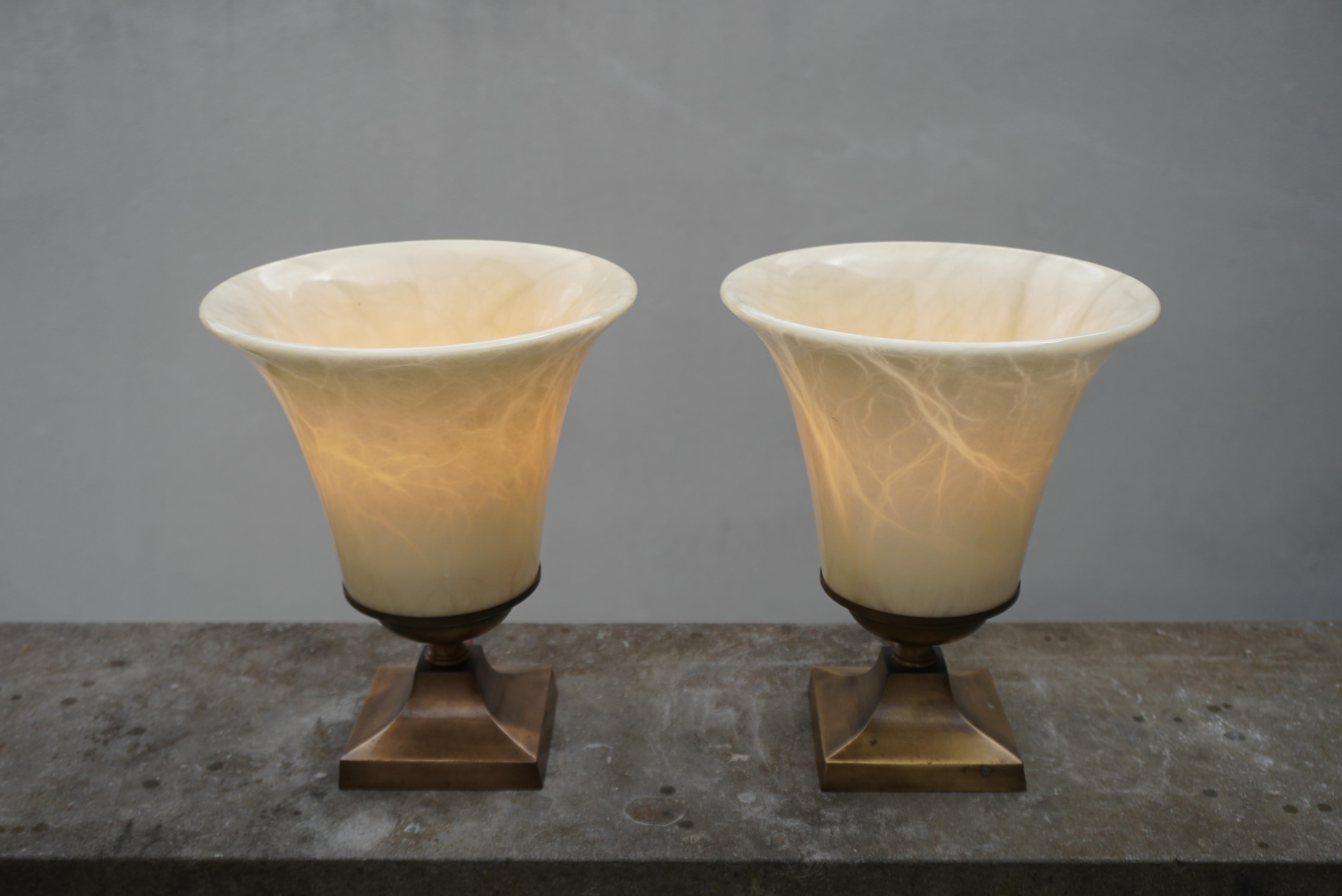 20th Century Pair Italian Alabaster Table Lamp For Sale