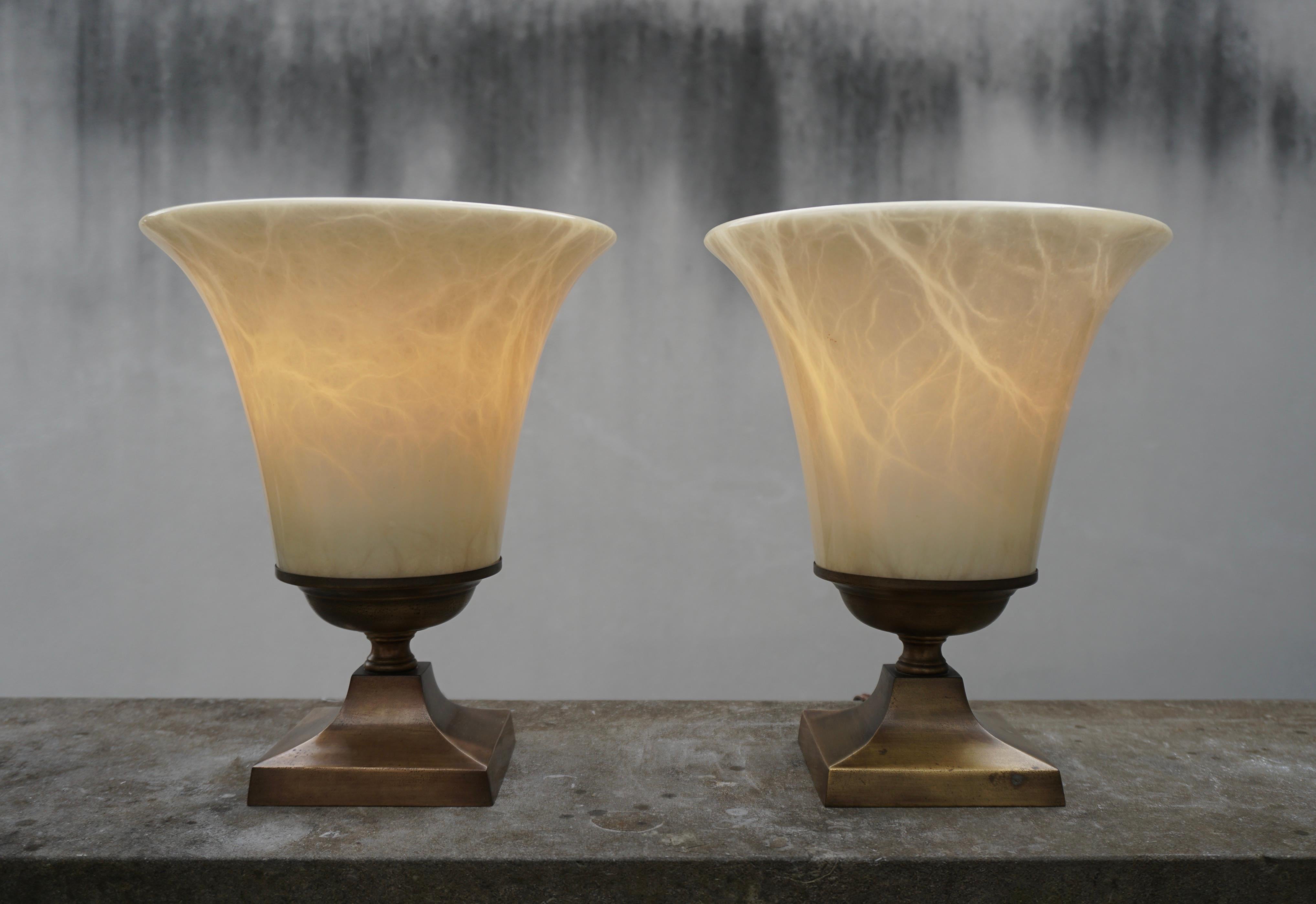 Pair Italian Alabaster Table Lamp For Sale 1