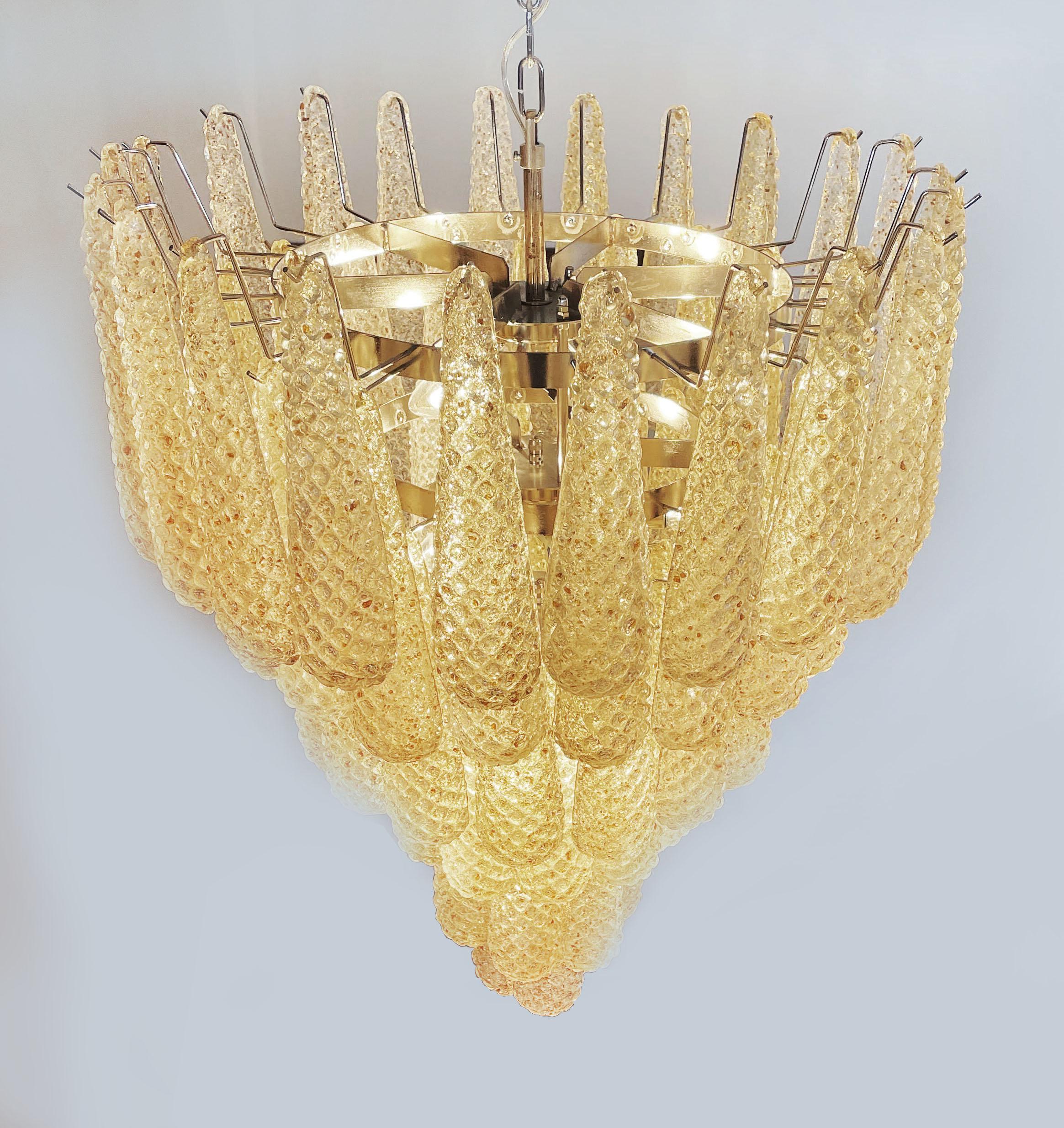 Pair Italian Amber Crystal Murano Chandelier For Sale 13