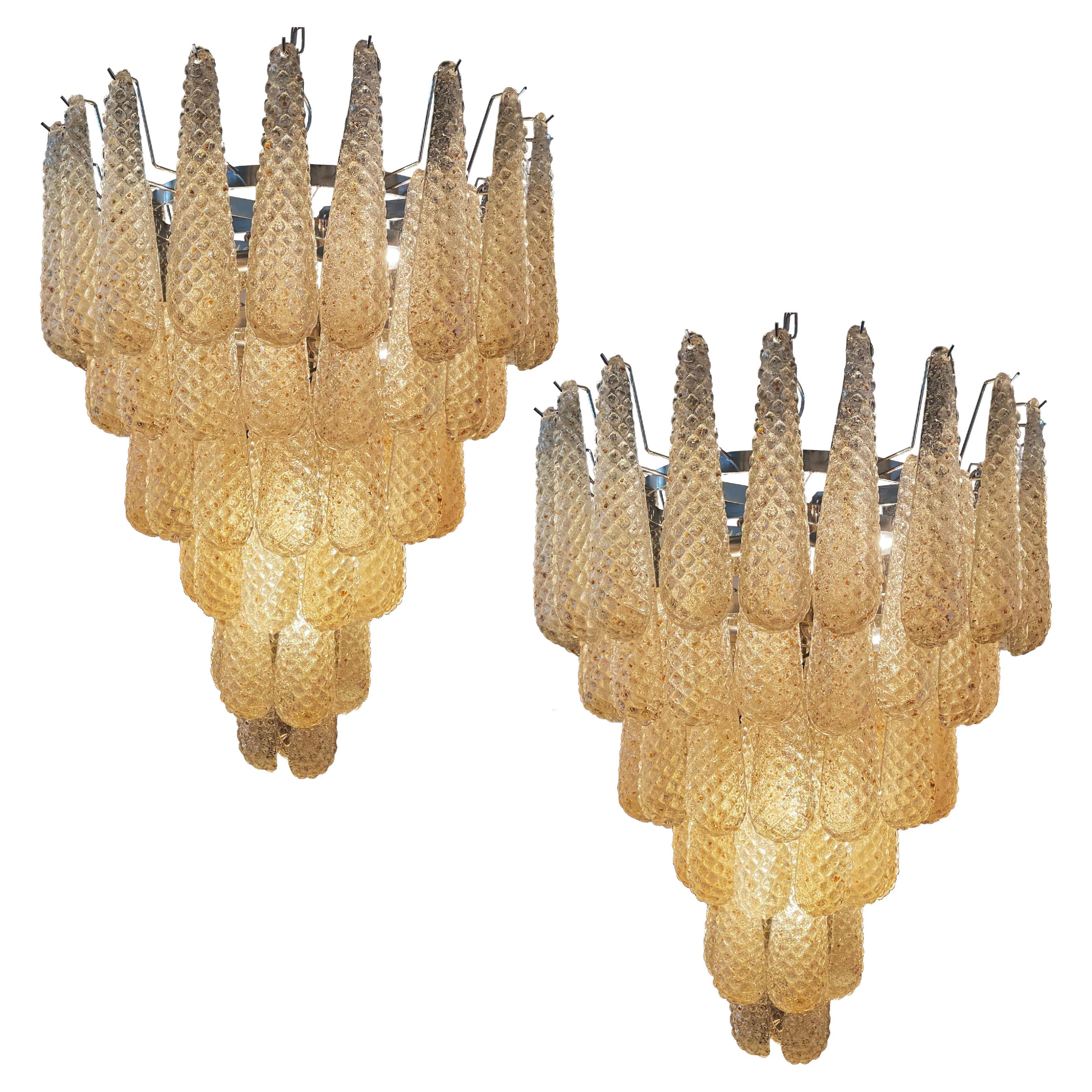 Pair Italian Amber Crystal Murano Chandelier