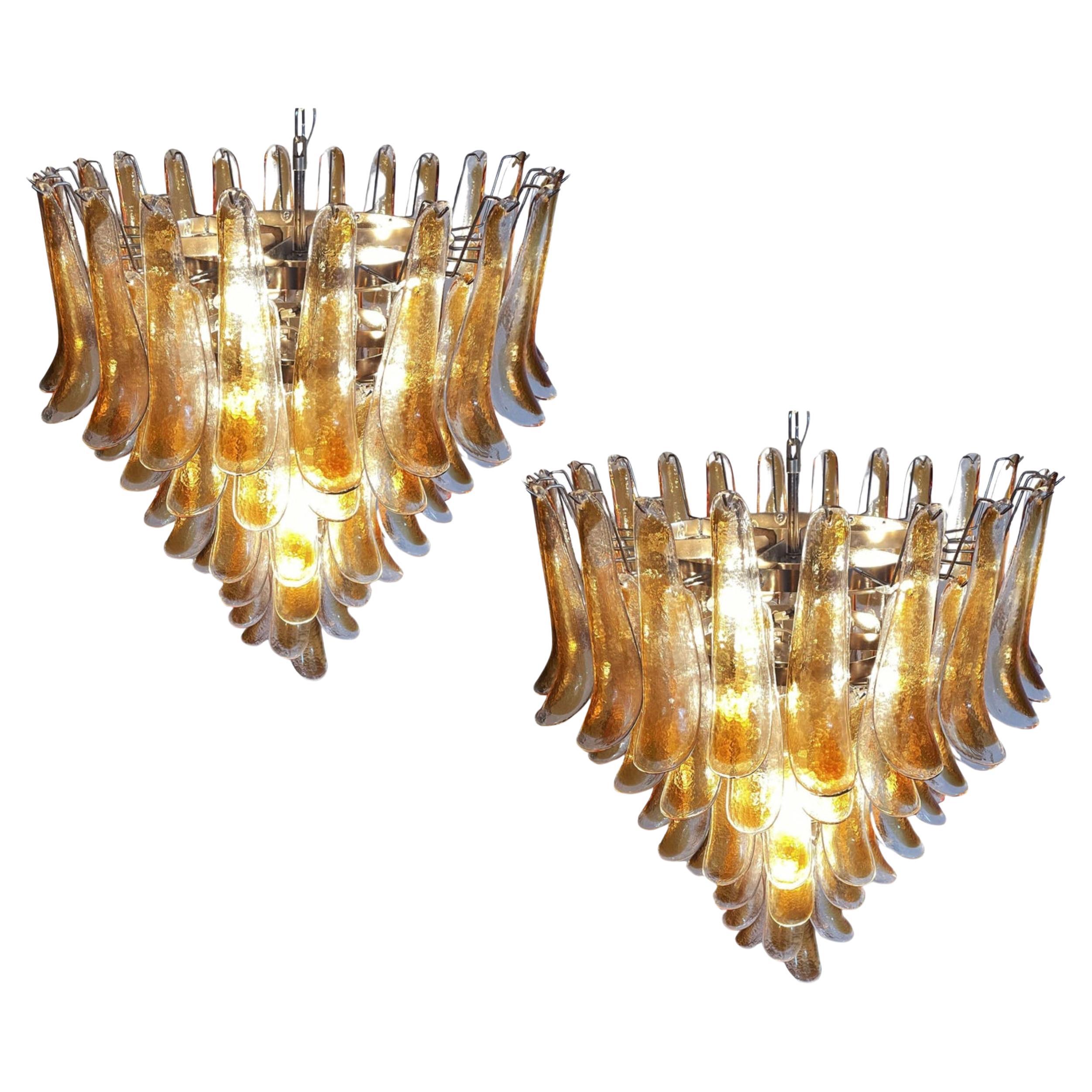 Pair Italian Amber Petal Chandeliers, Murano