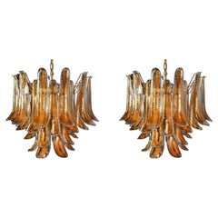 Pair Italian Amber Petal Chandeliers, Murano