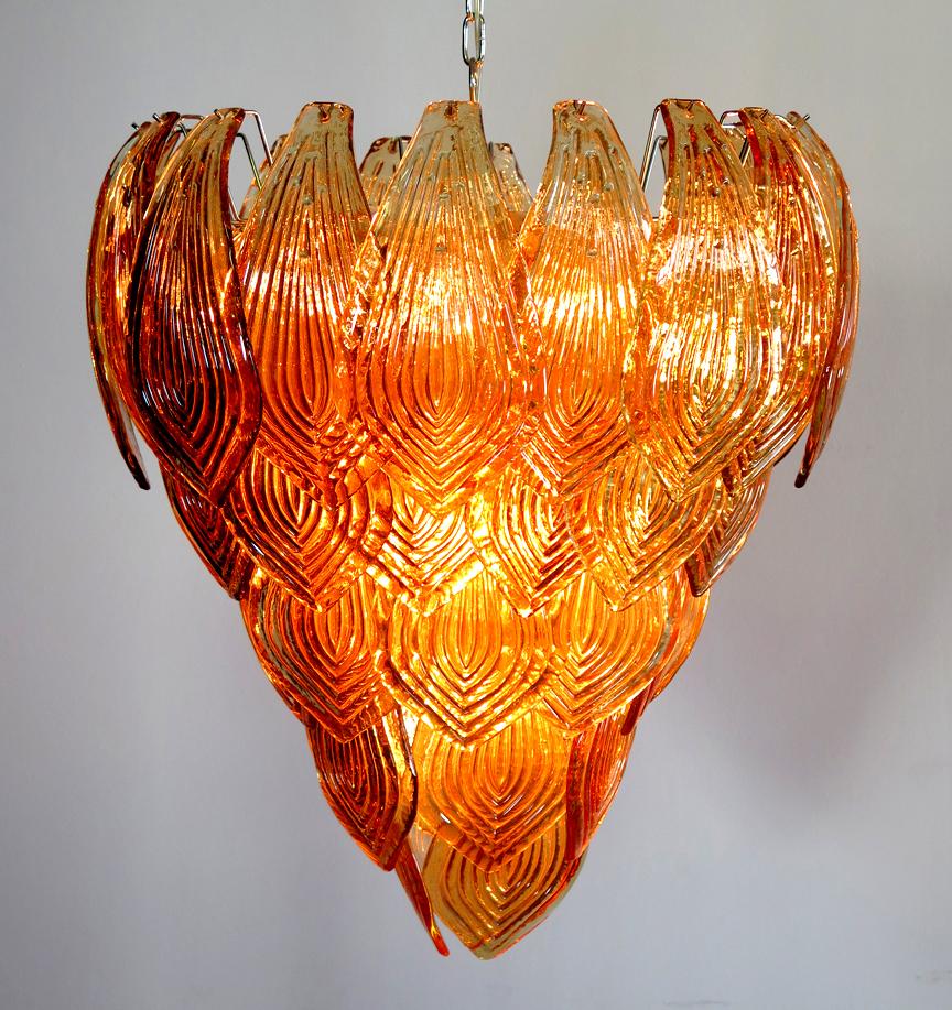 Pair of Italian Amber Petals Chandeliers, Murano In Excellent Condition For Sale In Budapest, HU