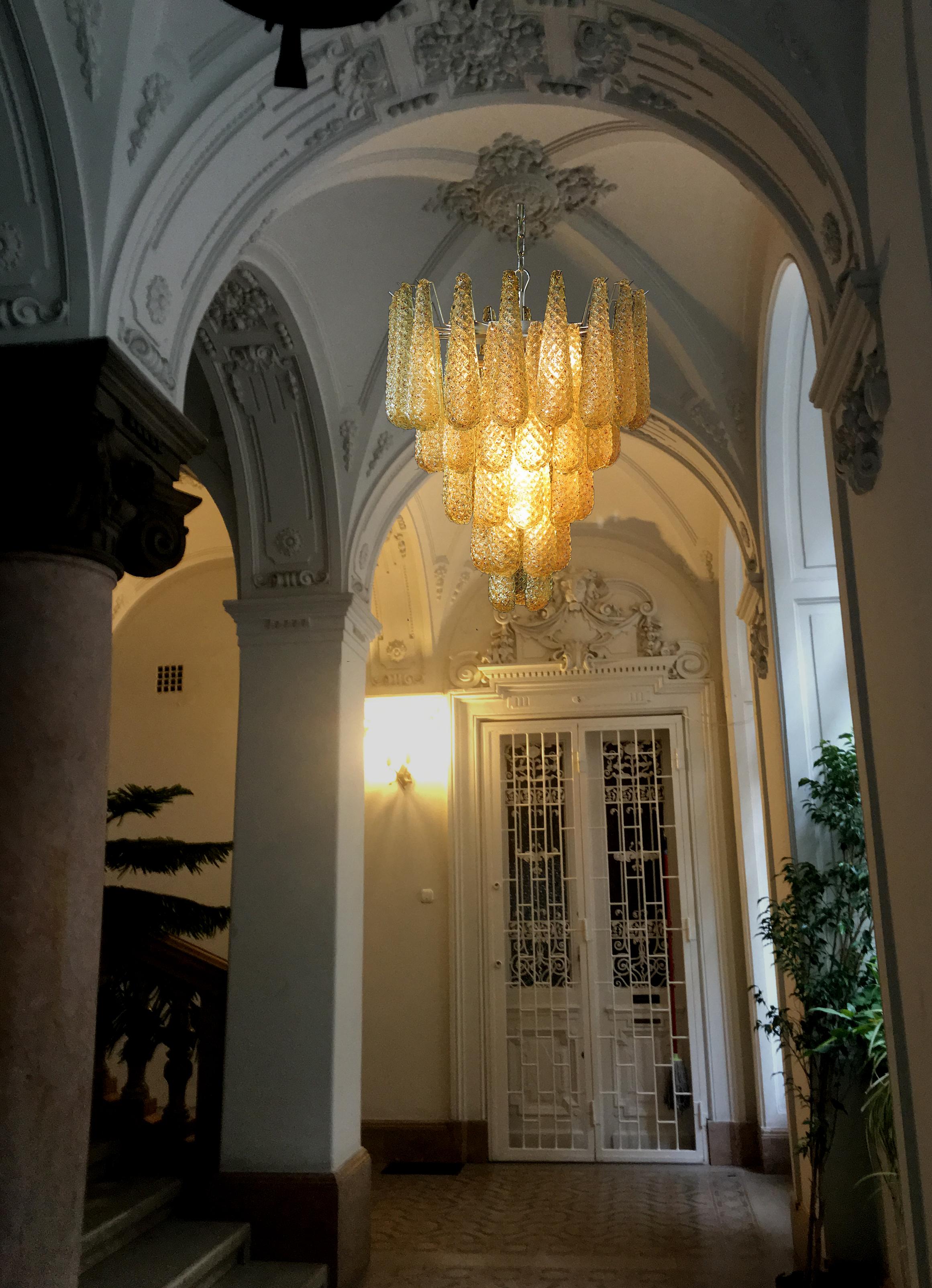 Pair of Italian Amber Crystal Chandelier, Murano For Sale 6