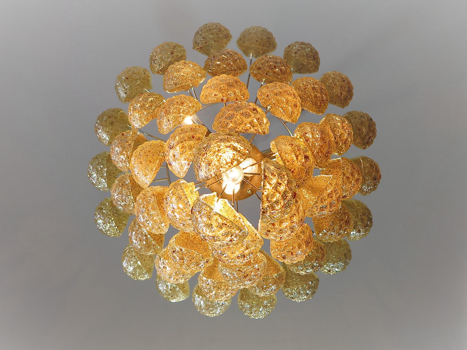 Métal Paire de lustres italiens en cristal d'ambre de Murano en vente