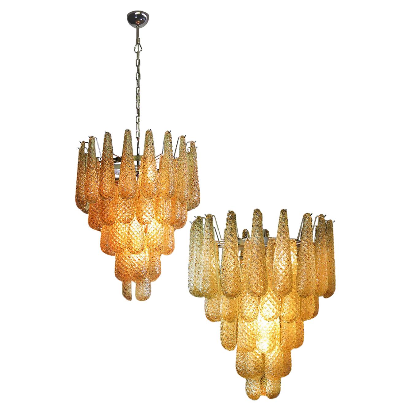 Pair of Italian Amber Crystal Chandelier, Murano For Sale