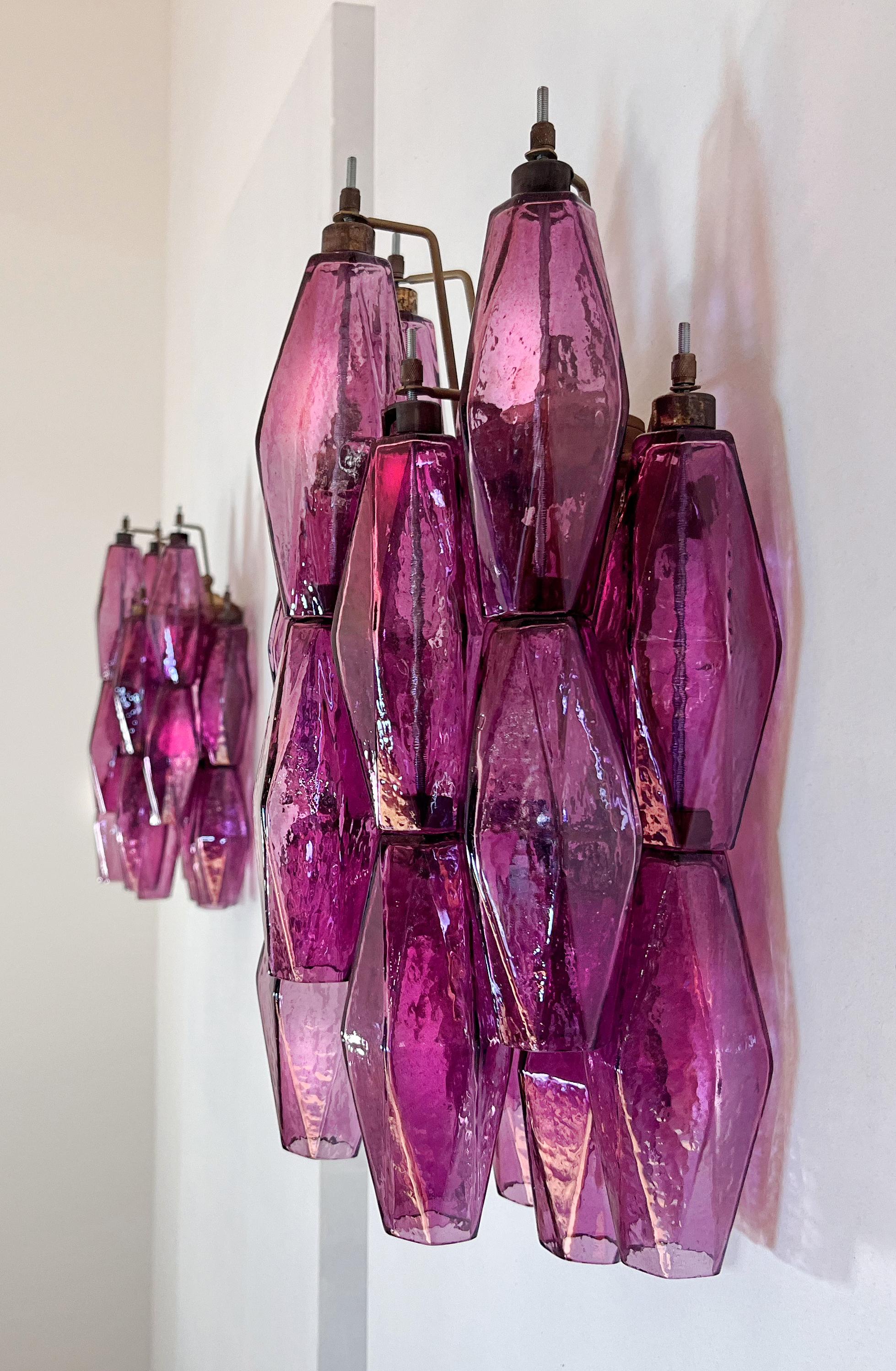Paar italienische Amethyst-Murano-Wandleuchter (Metall) im Angebot